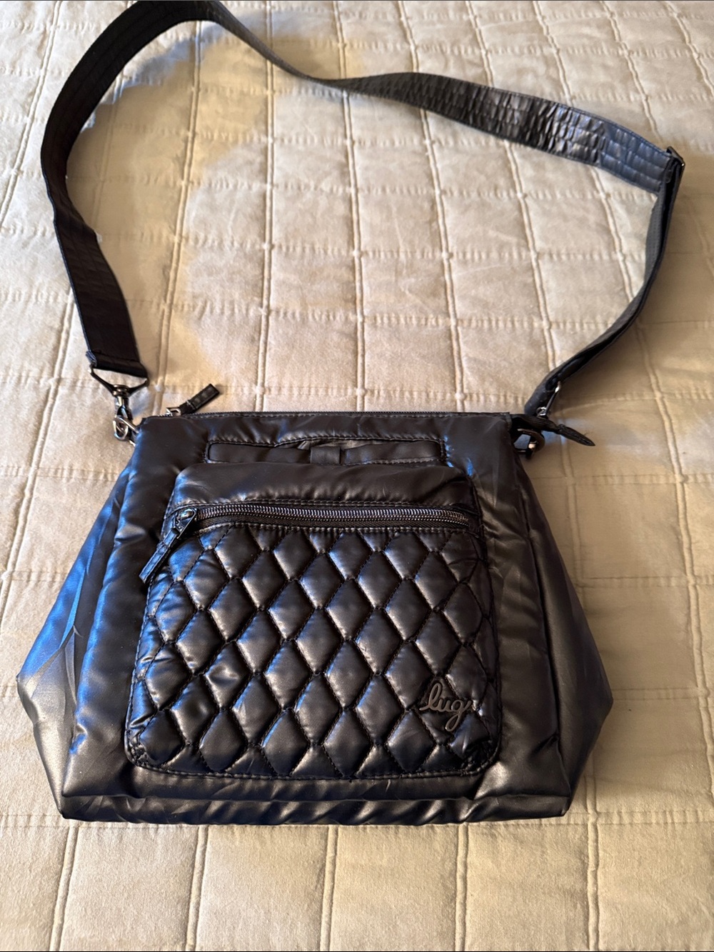 Lugz Black Quilted Crossbody Bag with Front Zip Pocket